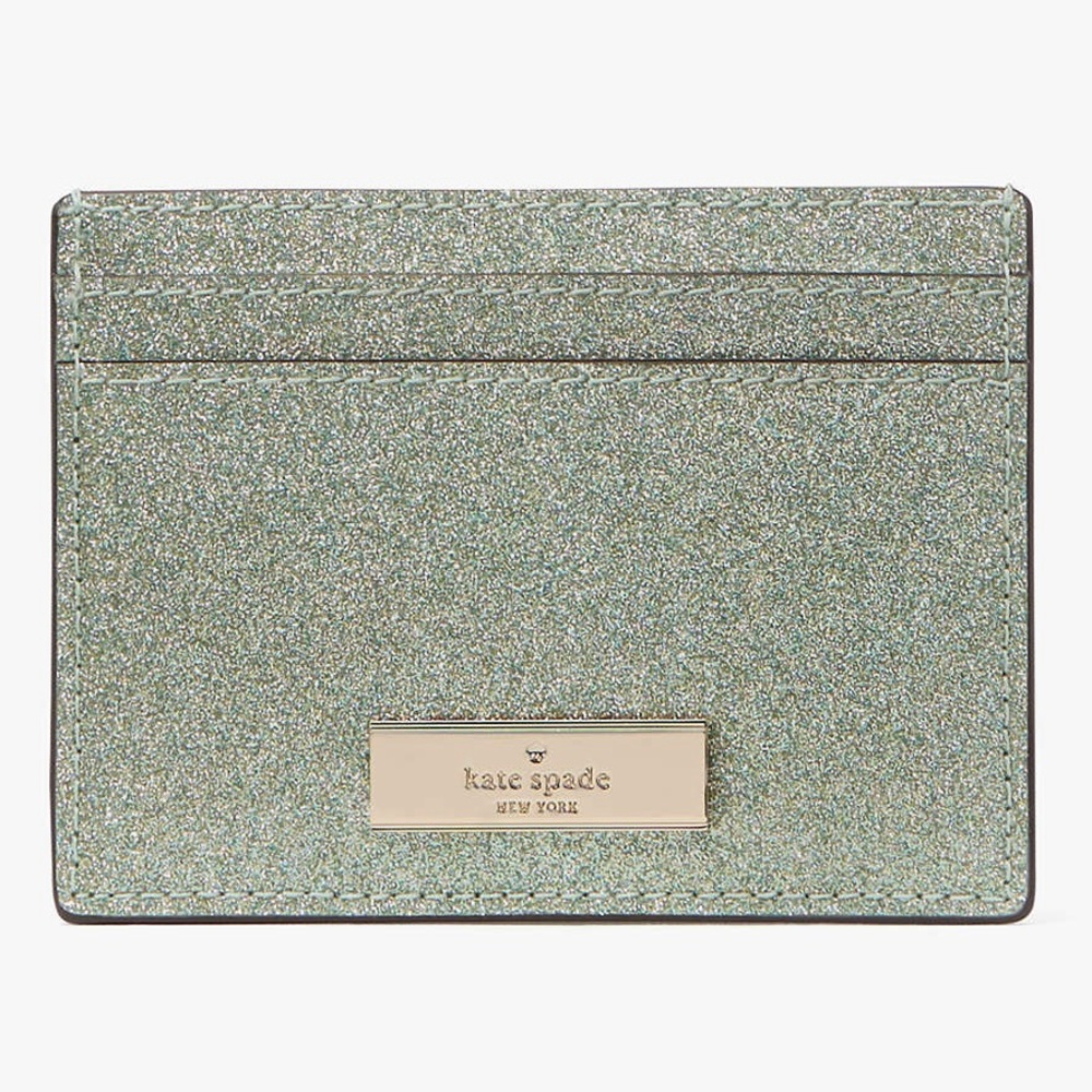 Kate Spade Glitter Card Holder NWT Seawater Sea Green Sparkle w/ the box! Boxed! - Picture 6 of 8